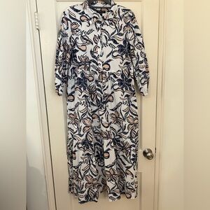 Rachel Zoe Navy and Peach Floral Long Sleeve Shirt Dress